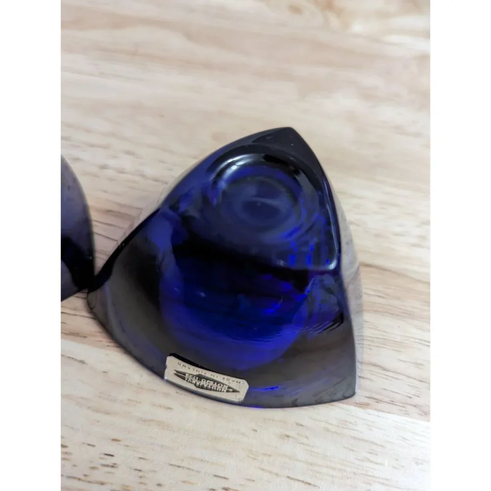 Nuutajarvi‎ Finland glass cobalt blue tea voltive candle holders round triangle